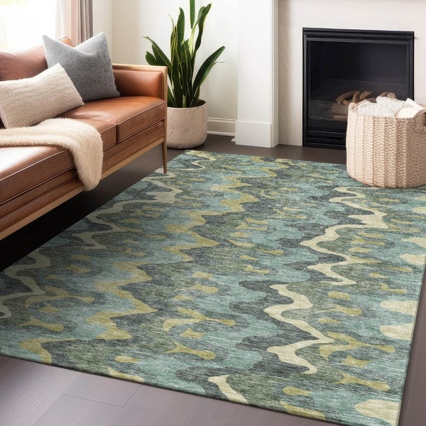 HomeRoots 8' X 10' Sage Ivory Beige Abstract Washable Area Rug - UV Protected, Stain Resistant, Modern Style 663159