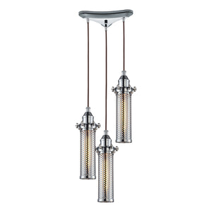 Fulton 10'' Wide 3-Light Triangular Pendant - Polished Chrome with Perforated Metal Shade 66315/3 Elk Lighting