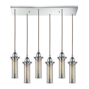 Fulton 9'' Wide 6-Light Rectangular Pendant - Polished Chrome with Perforated Metal Shade 66315/6RC Elk Lighting