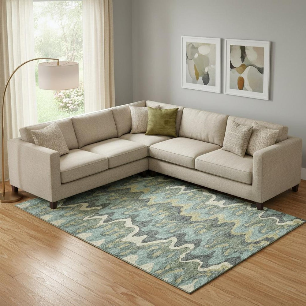 HomeRoots 9' X 12' Abstract Sage Ivory Beige Area Rug - Washable, Durable, UV Protected for High-Traffic Spaces 663160