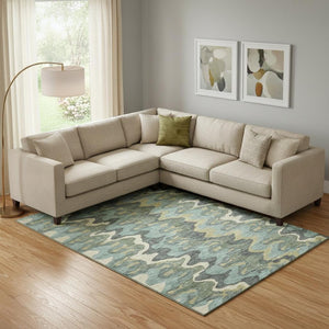 HomeRoots 9' X 12' Abstract Sage Ivory Beige Area Rug - Washable, Durable, UV Protected for High-Traffic Spaces 663160