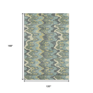 HomeRoots 10' Contemporary Sage Ivory Beige Abstract Area Rug - Washable, UV-Protected, Stain-Resistant Charm 663161
