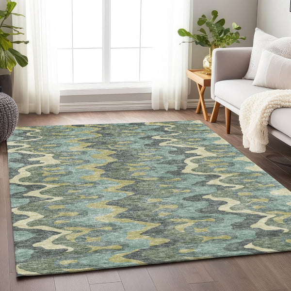 HomeRoots 10' Contemporary Sage Ivory Beige Abstract Area Rug - Washable, UV-Protected, Stain-Resistant Charm 663161