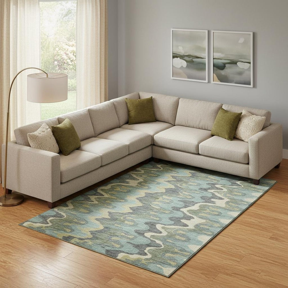 HomeRoots 10' Contemporary Sage Ivory Beige Abstract Area Rug - Washable, UV-Protected, Stain-Resistant Charm 663161