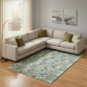 HomeRoots 10' Contemporary Sage Ivory Beige Abstract Area Rug - Washable, UV-Protected, Stain-Resistant Charm 663161