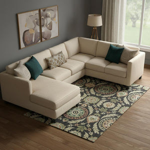 HomeRoots 8' X 10' Stylish Black, Gold, and Copper Floral Washable Area Rug with UV Protection for Homes 663189