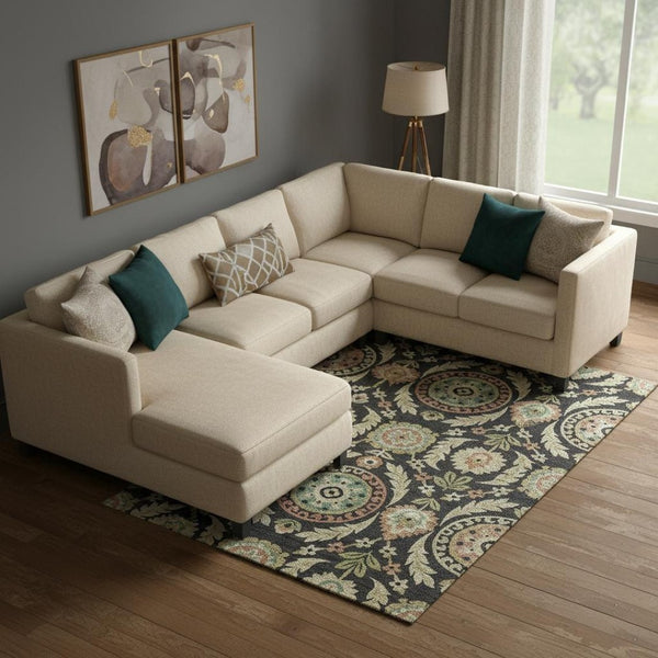 HomeRoots 8' X 10' Stylish Black, Gold, and Copper Floral Washable Area Rug with UV Protection for Homes 663189
