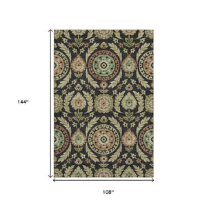 HomeRoots 9' X 12' Elegant Black Gold Copper Floral Area Rug - Washable, UV-Resistant, Perfect for Homes! 663190