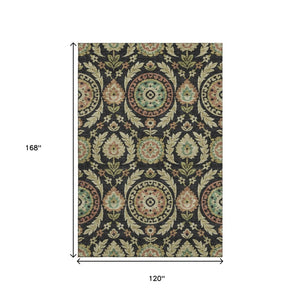HomeRoots 10' X 14' Washable Black, Gold & Copper Floral Area Rug with UV Protection for Stylish Living Spaces 663191