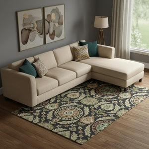 HomeRoots 10' X 14' Washable Black, Gold & Copper Floral Area Rug with UV Protection for Stylish Living Spaces 663191