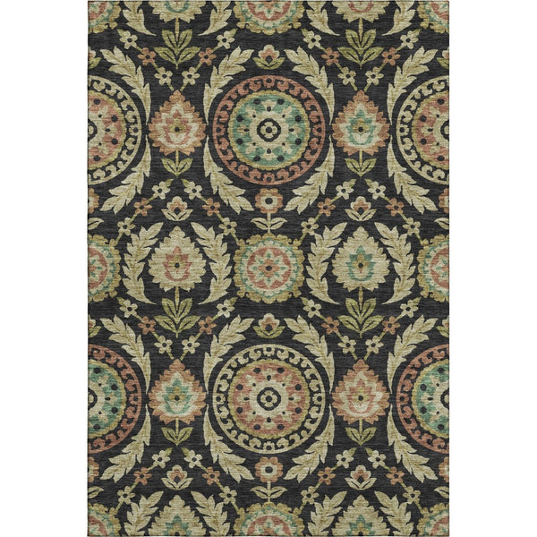 HomeRoots 10' X 14' Washable Black, Gold & Copper Floral Area Rug with UV Protection for Stylish Living Spaces 663191
