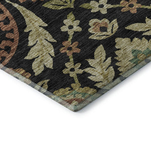 HomeRoots 10' X 14' Washable Black, Gold & Copper Floral Area Rug with UV Protection for Stylish Living Spaces 663191