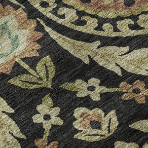 HomeRoots 10' X 14' Washable Black, Gold & Copper Floral Area Rug with UV Protection for Stylish Living Spaces 663191
