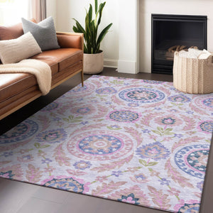 HomeRoots 5' X 8' Blush Purple & Green Floral Washable Area Rug – Durable, Stain-Resistant & UV Protected! 663193