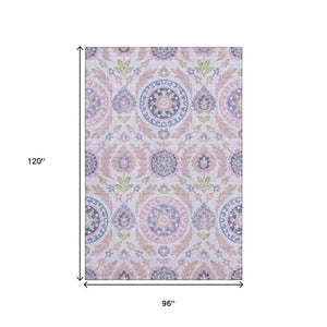 HomeRoots 8' X 10' Floral Washable Area Rug in Blush Purple & Green – Durable, Stain Resistant, UV Protected 663195