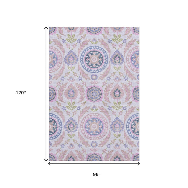 HomeRoots 8' X 10' Floral Washable Area Rug in Blush Purple & Green – Durable, Stain Resistant, UV Protected 663195