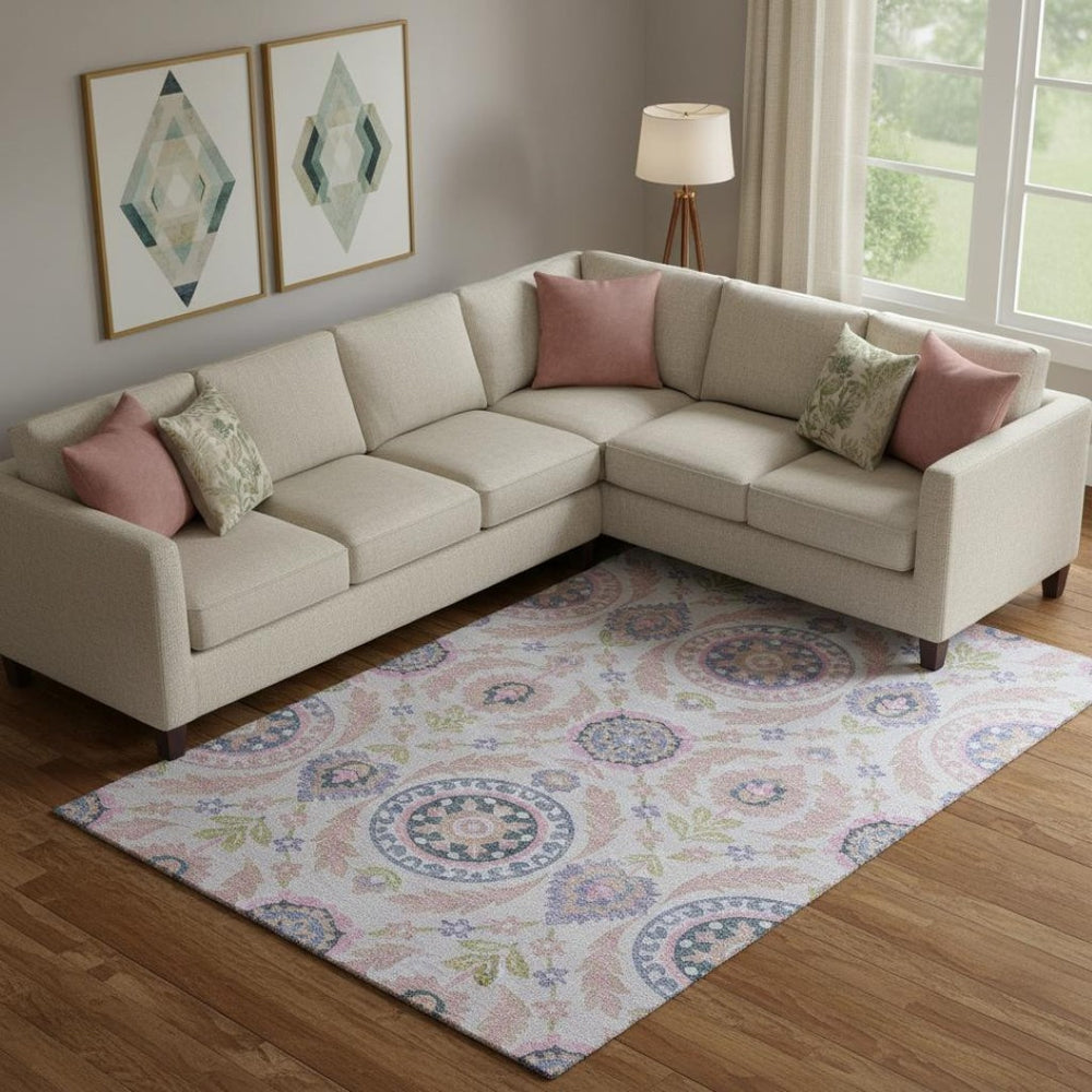 HomeRoots 8' X 10' Floral Washable Area Rug in Blush Purple & Green – Durable, Stain Resistant, UV Protected 663195