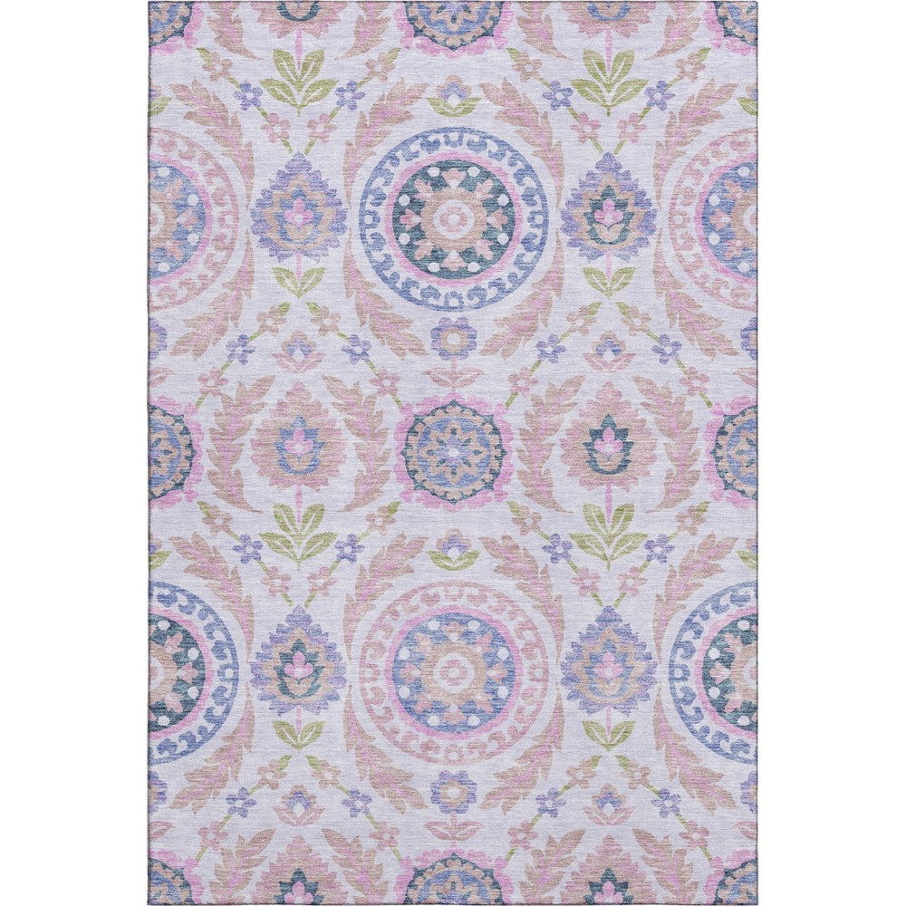 HomeRoots 8' X 10' Floral Washable Area Rug in Blush Purple & Green – Durable, Stain Resistant, UV Protected 663195
