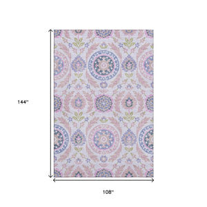 HomeRoots 9' X 12' Elegant Blush Purple & Green Floral Area Rug - Durable, Stain-Resistant, UV Protected Decor 663196