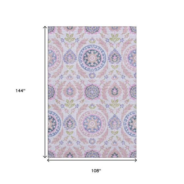 HomeRoots 9' X 12' Elegant Blush Purple & Green Floral Area Rug - Durable, Stain-Resistant, UV Protected Decor 663196