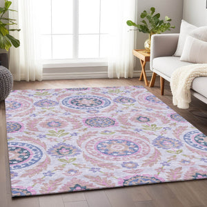 HomeRoots 9' X 12' Elegant Blush Purple & Green Floral Area Rug - Durable, Stain-Resistant, UV Protected Decor 663196