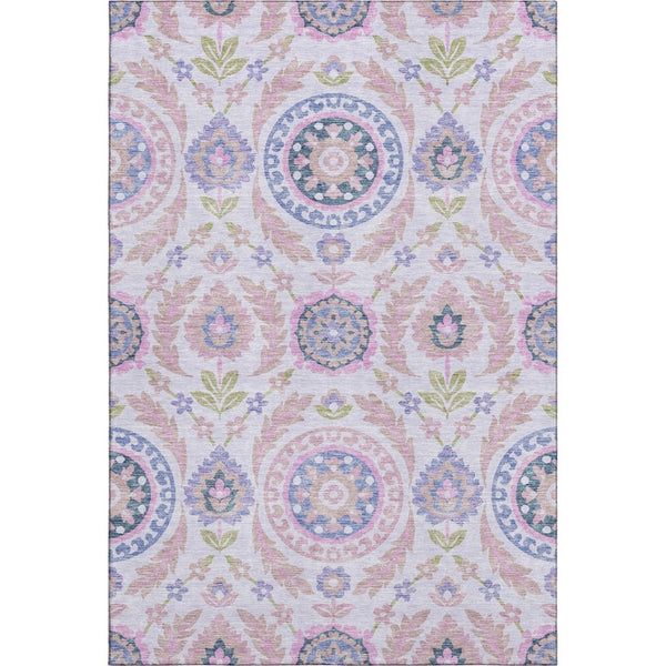 HomeRoots 9' X 12' Elegant Blush Purple & Green Floral Area Rug - Durable, Stain-Resistant, UV Protected Decor 663196