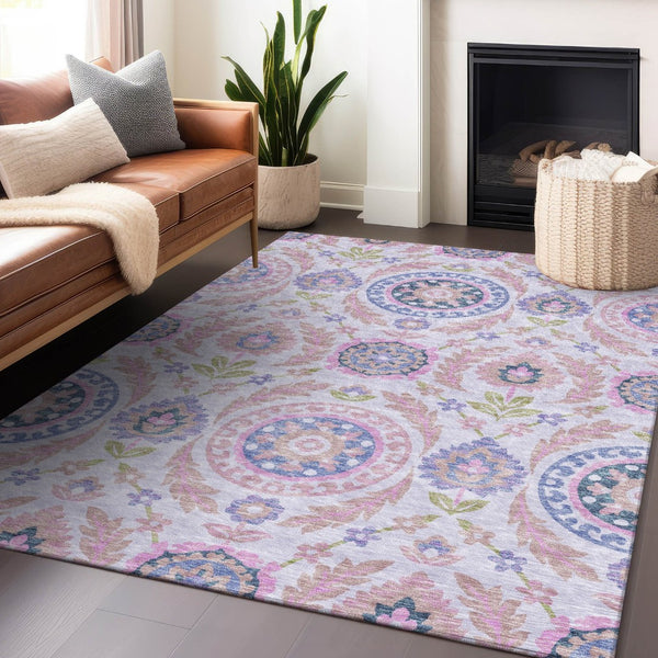 HomeRoots 10' Blush Purple & Green Floral Area Rug - Durable, Washable, UV-Protected Design for Busy Homes 663197