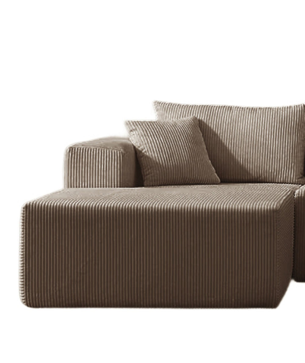 English Elm Left Facing Corduroy Sectional Sofa with Ottoman Modular Sleeper for Living Room Beige W2656P312089
