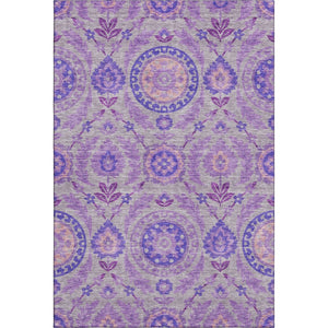 HomeRoots 5' X 8' Elegant Lavender Gray & Peach Floral Washable Area Rug with UV Protection for Style & Durability 663205