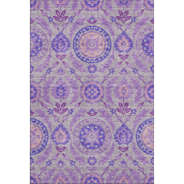 HomeRoots 5' X 8' Elegant Lavender Gray & Peach Floral Washable Area Rug with UV Protection for Style & Durability 663205