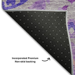 HomeRoots 5' X 8' Elegant Lavender Gray & Peach Floral Washable Area Rug with UV Protection for Style & Durability 663205