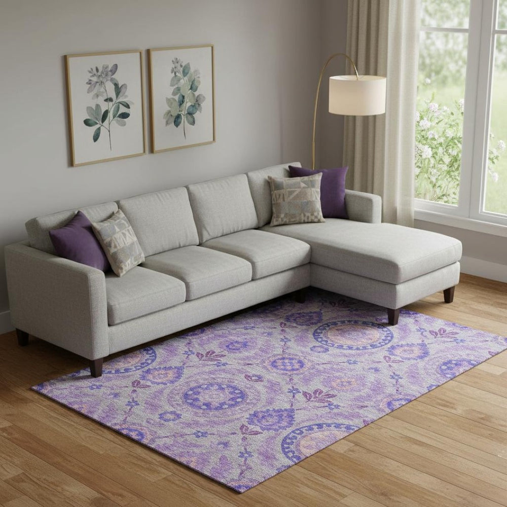HomeRoots 8' X 10' Elegant Lavender Gray & Peach Floral Washable Area Rug with UV Protection for Homes 663207