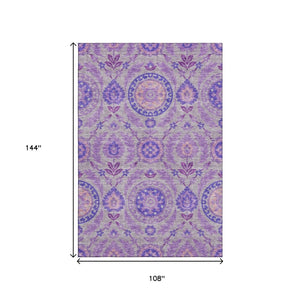 HomeRoots 9' X 12' Elegant Floral Area Rug in Lavender Gray & Peach - Washable, Stain Resistant & UV Protected 663208