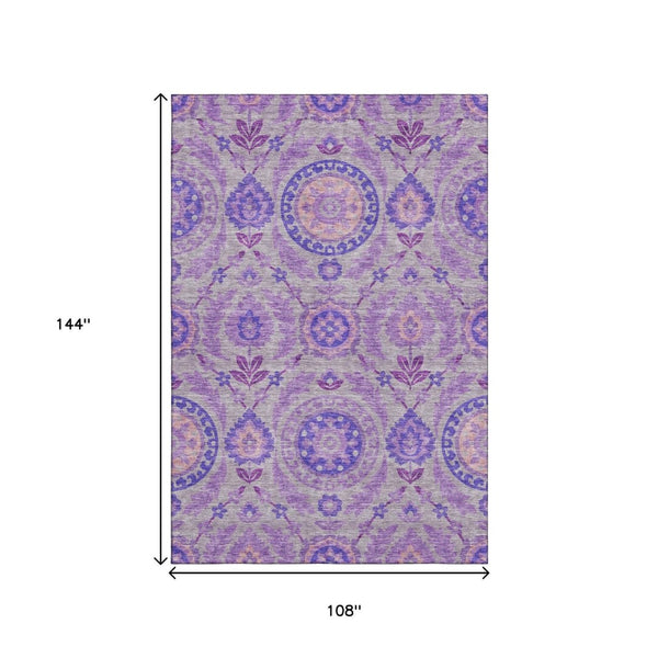 HomeRoots 9' X 12' Elegant Floral Area Rug in Lavender Gray & Peach - Washable, Stain Resistant & UV Protected 663208