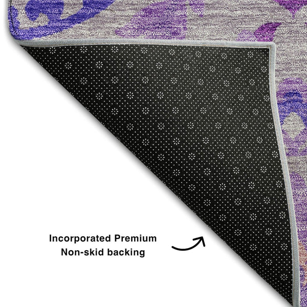 HomeRoots 9' X 12' Elegant Floral Area Rug in Lavender Gray & Peach - Washable, Stain Resistant & UV Protected 663208