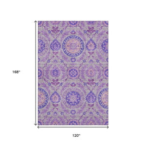 HomeRoots 10' X 14' Floral Area Rug in Lavender Gray and Peach – Washable, UV-Protected, Durable Design for Families 663209
