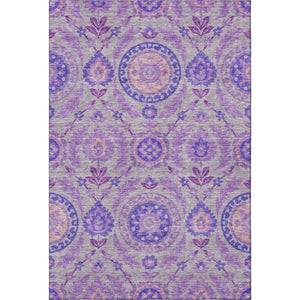 HomeRoots 10' X 14' Floral Area Rug in Lavender Gray and Peach – Washable, UV-Protected, Durable Design for Families 663209