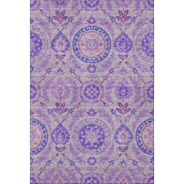 HomeRoots 10' X 14' Floral Area Rug in Lavender Gray and Peach – Washable, UV-Protected, Durable Design for Families 663209