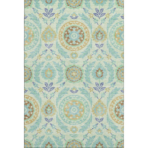 HomeRoots 5' Washable Mint Green, Blue & Beige Floral Area Rug with UV Protection - Durable & Easy Care Design 663211