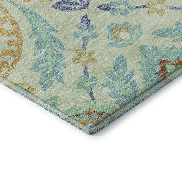 HomeRoots 8' Floral Washable Round Rug in Mint Green, Blue & Beige - Durable, UV-Protected, Easy-Care Design 663212