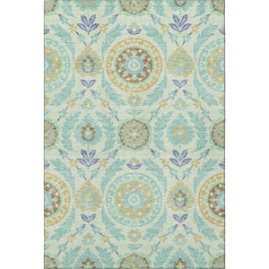 HomeRoots 9' X 12' Mint Green, Blue & Beige Floral Area Rug - Washable, UV-Protected, Stain-Resistant Design 663214