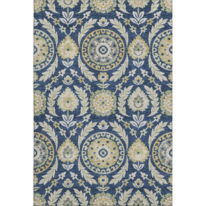 HomeRoots 10' Navy Blue Floral Area Rug - Washable, UV Protected, Durable & Stylish for Modern Living Spaces 663221