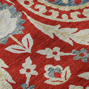 HomeRoots 8' X 10' Washable Red Gold Blue Floral Area Rug - UV Protected, Stain Resistant for High-Traffic Areas 663237