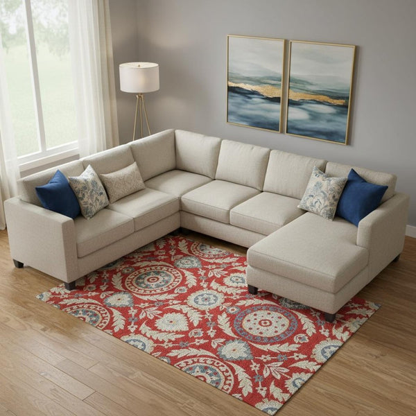 HomeRoots 9' X 12' Floral Area Rug in Red, Gold & Blue – Washable, UV Protected, Durable for High-Traffic Spaces 663238