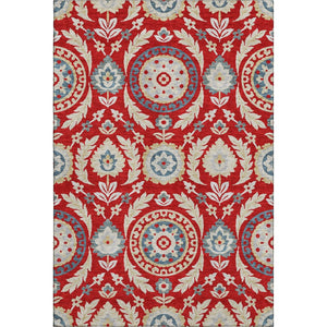 HomeRoots 10' X 14' Washable Floral Area Rug in Red, Gold & Blue – UV Protected, Stain Resistant & Low Maintenance 663239