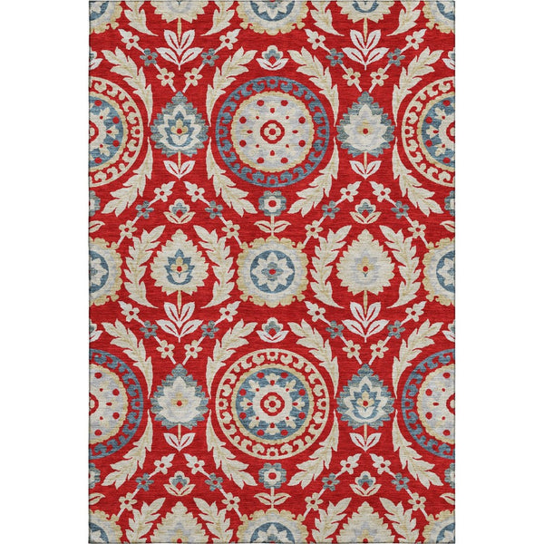 HomeRoots 10' X 14' Washable Floral Area Rug in Red, Gold & Blue – UV Protected, Stain Resistant & Low Maintenance 663239