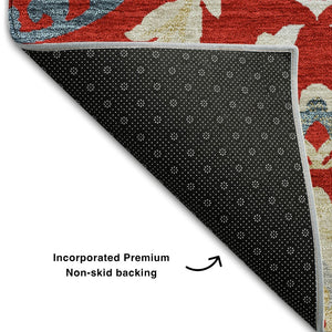 HomeRoots 10' X 14' Washable Floral Area Rug in Red, Gold & Blue – UV Protected, Stain Resistant & Low Maintenance 663239