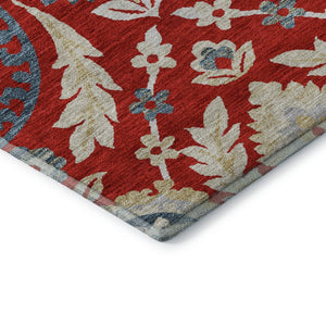 HomeRoots 10' X 14' Washable Floral Area Rug in Red, Gold & Blue – UV Protected, Stain Resistant & Low Maintenance 663239