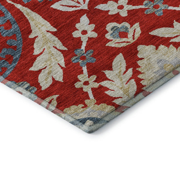 HomeRoots 10' X 14' Washable Floral Area Rug in Red, Gold & Blue – UV Protected, Stain Resistant & Low Maintenance 663239