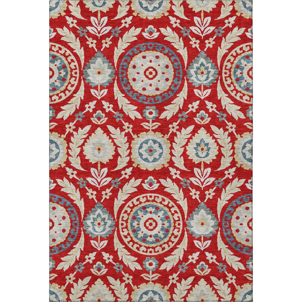 HomeRoots 10' X 14' Washable Floral Area Rug in Red, Gold & Blue – UV Protected, Stain Resistant & Low Maintenance 663239